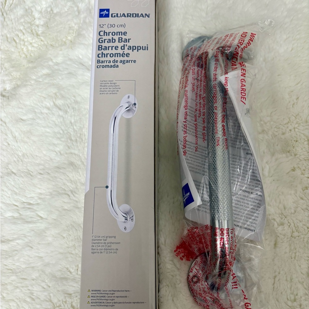 Medline Guardian 12” (30cm) Chrome Knurled Grab Steel Bar NEW